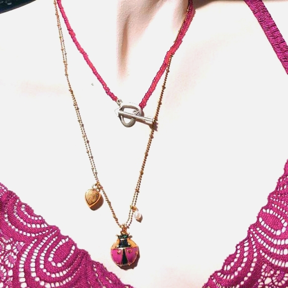 Betsey Johnson Ladybug & Heart Charm Necklace - Picture 1 of 4